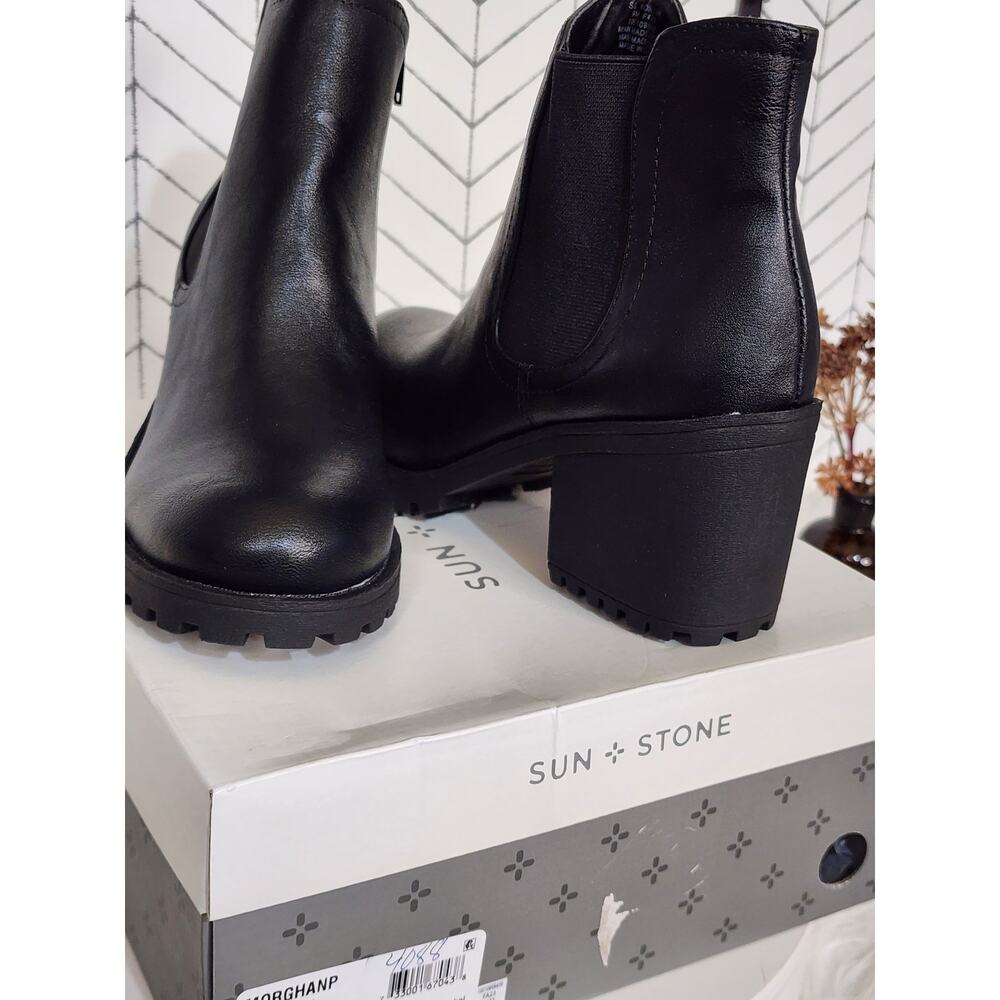 Sun + Stone Morghan Women’s Chelsea Booties Lug Sole Block Heel Ankle Zip Boots - Picture 6 of 8